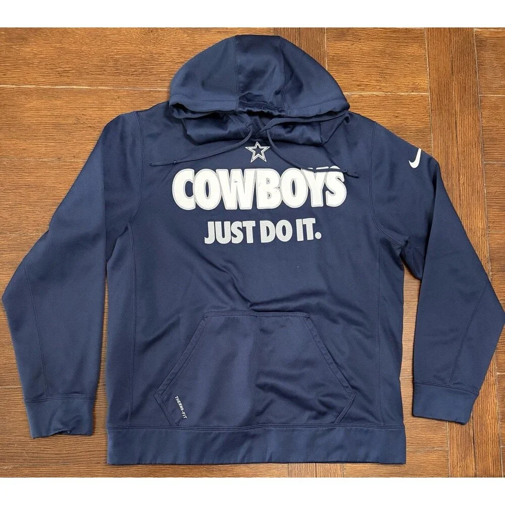 Men’s Dallas Cowboys Nike Size L Navy Therma Fit Hoodie Sweatshirt